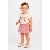 Dinamik çocuk Kız Bebek 2'li Yazlık Takım One Nakışlı Dantelli Tişört ve Fırfırlı Etek Görünümlü Şort (Skort) 6-9-12-18-24 Aylık - 6 - 9 Ay - Pembe