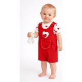 Dinamik çocuk Kız Bebek 3'lü Set Kalpli Nakışlı Ribanalı Salopet Tulum + Kısa Kollu Çıtçıtlı Badi + Beyaz Çorap 3-6-9 Aylık - Kırmızı - 3 Ay