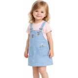 Dinamik çocuk Kız Bebek Arı Nakışlı Kot Görünümlü Jile Elbise + Basic Pamuk T-Shirt 2'li Takım 6-9-12-18-24 Aylık - 9 - 12 Ay - Yavruağzı