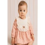 Dinamik çocuk Kız Bebek Dantel Yaka Detaylı Vintage Çiçek Desenli Elbise Mevsimlik Şık Model 3-6-9-12-18-24AY - 12 - 18 Ay - Somon