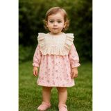 Dinamik çocuk Kız Bebek Dantel Yaka Detaylı Vintage Çiçek Desenli Elbise Mevsimlik Şık Model 3-6-9-12-18-24AY - 9 - 12 Ay - Pembe