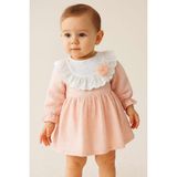 Dinamik çocuk Kız Bebek Fırfırlı Dantel Yaka Uzun Kollu Mevsimlik Elbise Baharlık Şık Model 3-6-9-12-18-24AY - 18 - 24 Ay - Somon