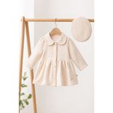 Dinamik çocuk Kız Bebek Kapitone Trenç Elbise & Paris Şapka 2'li Takım – 6-12-18 Ay, Premium Zigzag Desen, Mevsimlik - 1 Yaş - Krem