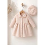 Dinamik çocuk Kız Bebek Kapitone Trenç Elbise & Paris Şapka 2'li Takım – 6-12-18 Ay, Premium Zigzag Desen, Mevsimlik - Pudra