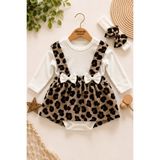 Dinamik çocuk Kız Bebek Leopar Desenli Bandanalı Alttan Çıtçıtlı Badili Askılı Elbise 3lü Takımı 0-3-6-9-12 Ay - 6 - 9 Ay - Kahverengi