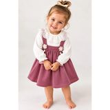 Dinamik çocuk Kız Bebek Vintage Bebe Yakalı, Fitilli Çiçek Aksesuarlı Elbise L L 6-9-12-18-24 Ay Elbise - Gül Kurusu - 12 - 18 Ay