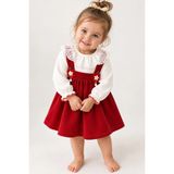 Dinamik çocuk Kız Bebek Vintage Bebe Yakalı, Fitilli Çiçek Aksesuarlı Elbise L L 6-9-12-18-24 Ay Elbise - Kırmızı - 18 - 24 Ay