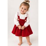 Dinamik çocuk Kız Bebek Vintage Bebe Yakalı, Fitilli Çiçek Aksesuarlı Elbise L L 6-9-12-18-24 Ay Elbise - Kırmızı - 6 - 9 Ay