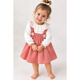 Dinamik çocuk Kız Bebek Vintage Bebe Yakalı, Fitilli Çiçek Aksesuarlı Elbise L L 6-9-12-18-24 Ay Elbise - Somon - 6 - 9 Ay