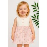 Dinamik çocuk Kız Bebek/çocuk Kolsuz Yazlık Müslin Elbise Altı Kabartma Işlemeli Düğmeli Vintage 3-6-9-12-18-24AY - 6 - 9 Ay - Pembe