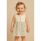 Dinamik çocuk Kız Bebek/çocuk Kolsuz Yazlık Müslin Elbise Altı Kabartma Işlemeli Düğmeli Vintage 3-6-9-12-18-24AY - 9 - 12 Ay - Yeşil