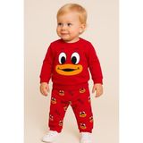Dinamik çocuk Kız/erkek Bebek Unısex Duck Ördek Desenli 2li Takım Sweatshirt ve Alt 6-9-12-18AY - 12 - 18 Ay - Kırmızı