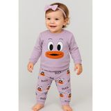 Dinamik çocuk Kız/erkek Bebek Unısex Duck Ördek Desenli 2li Takım Sweatshirt ve Alt 6-9-12-18AY - 9 - 12 Ay - Lila