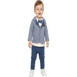 Dinamik çocuk Papyonlu Ekose Ceketli Erkek Bebek 3'lü Takım – Ceket Sweatshirt Pantolon Bayramlık 3-6-9-12AYLIK - Mavi - 3 - 6 Ay