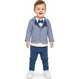Dinamik çocuk Papyonlu Ekose Ceketli Erkek Bebek 3'lü Takım – Ceket Sweatshirt Pantolon Bayramlık 3-6-9-12AYLIK - Mavi - 3 - 6 Ay
