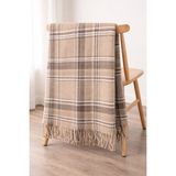 Dinarsu Cozy Life Pamuklu Püsküllü Skoç Tv Battaniyesi Plaid Bej 130 x 170 cm