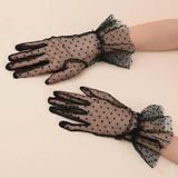 Dinç Store 44 Kısa Boy Güpürlü Siyah Puantiyeli Tül Eldiven Siyah Renk - Standart - Renkli