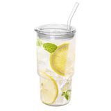 Dingerjar Kapaklı ve Pipetli Cam Bardak, Borosilikat Cam Buzlu Kahve Fincanı Smoothie Bardakları 24oz/750ml Sıcak veya Soğuk İçecekler için