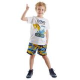 Dino Kazı Erkek Çocuk T-shirt Kamuflaj Şort Takım