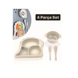 Dino Krem 4 Parça Parça Bebek Yemek Seti Mama Tabak Seti Çocuk Kahvaltı Tabağı