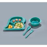 Dino Mama Seti - Tabak Çerezlik ve Çatal Kaşık - Bebek Yemek Kabı - Dinozor Çocuk Tabak Seti - Mavi