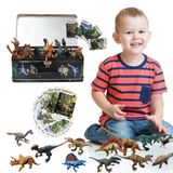 dinofactory Dinotown Dinozor Oyuncağı, 12 Figürlü, Teneke Saklama Kutusu, Oyun Matı ve 20 Oyun Kartı, Erkek ve Kız Çocuklar için Hediye