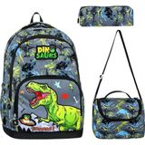 Dinosaurs Okul Çantası + Termal Beslenme + Kalemlik Dinozor Çanta İlkokul Çantası Sırt Çanta