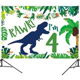 Dinozor 4. Doğum Günü Fonu Parti Süslemeleri, Roar im 4 Dinozor Partisi Süslemeleri, Dinozor Doğum Günü Partisi Malzemeleri 4 yaşında Erkek, 4. Doğum Günü Süslemeleri Erkek Dinozor Doğum Günü Partisi