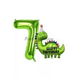 Dinozor Balon 7 Yaş Balon Set Dinozor Konsept Balon Ve Yeşil Renk Rakam Balon
