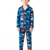 Dinozor Desenli Erkek Çocuk Uzun Kollu Pijama Takımı Kaliteli Şık Rahat Günlük