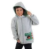 Dinozor Erkek Çocuk Fermuarlı Kapüşonlu Gri Sweatshirt