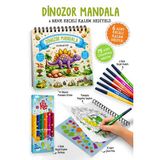 Dinozor Mandala - 6 Renk Keçeli Kalem ve 75 Adet Çıkartma Hediyeli 3+