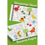 Dinozor Temalı Dev Boyama Kağıdı 2 Metre Sevimli Dinozorlar Aktivite Rulosu - Çocuk Eğitici Rulo