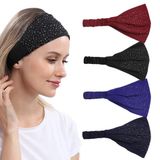 DINPREY Yapay Elmas Başörtüsü Ritoper Saç Bantları Geniş Bandana Saç Bantları Egzersiz Geniş düğümlü Saç Bantları Kadın Yoga Bükümlü Baş Sargıları Düz Elmas Baş Sargıları Bükülmüş Kafa Bantları Makyaj Saç Bantları (4 Adet Yapay Elmas)