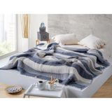 Dionisos Home Tekstil Çizgili Müslin Yorgan %100 Pamuk 9 Kat Müslin Yatak Örtüsü 220X240 - Lacivert - Ekru - 220 x 240 cm