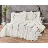 Dionisos Home Tekstil Nakışlı Fırfırlı Gelin Seti - Pamuklu Nevresim Takımı 8 Parça Çift Kişilik - Lacivert - 200 x 220 cm