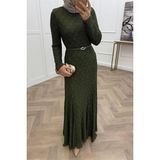 Dip Moda Dipmoda Kadın Yeşil Dantel Kumaş Maxi Boy Tesettür Elbise - 36