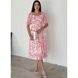 Dip Moda kadın astarlı midi boy desenli şifon elbise DPQ008