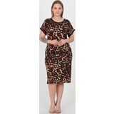 Dip Moda kadın bej leopar desenli büyük beden günlük elbise AYSL21