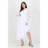 Dip Moda Kadın Beyaz Yeni Sezon Astarlı Kruvaze Yaka Uzun Şifon Elbise DP003 - XL