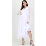 Dip Moda Kadın Beyaz Yeni Sezon Astarlı Kruvaze Yaka Uzun Şifon Elbise DP003