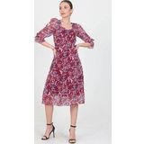 Dip Moda kadın bordo kalp yaka yeni sezon desenli şifon elbise RY0030