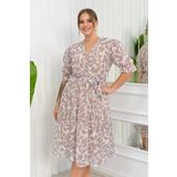 Dip Moda kadın büyük beden desenli şifon elbise DP8063 - Bej