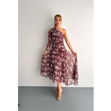 Dip Moda kadın desenli asimetrik tül elbise DPK4161