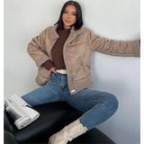 Dip Moda kadın fermuarlı içi kürklü süet mont GTS017 - Vizon