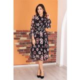 Dip Moda kadın gömlek yaka kemerli çiçek desenli şifon elbise RY0031