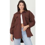 Dip Moda kadın kapitone işlemeli owersize regular ceket gömlek DP10055