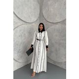 Dip Moda kadın kemerli çizgi detaylı uzun gömlek elbise DPMS42166