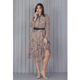 Dip Moda kadın kemerli leopar desenli yeni sezon midi boy şifon elbise APCX04