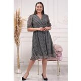 Dip Moda kadın kruvaze yaka midi boy büyük beden desenli şifon elbise DP80622